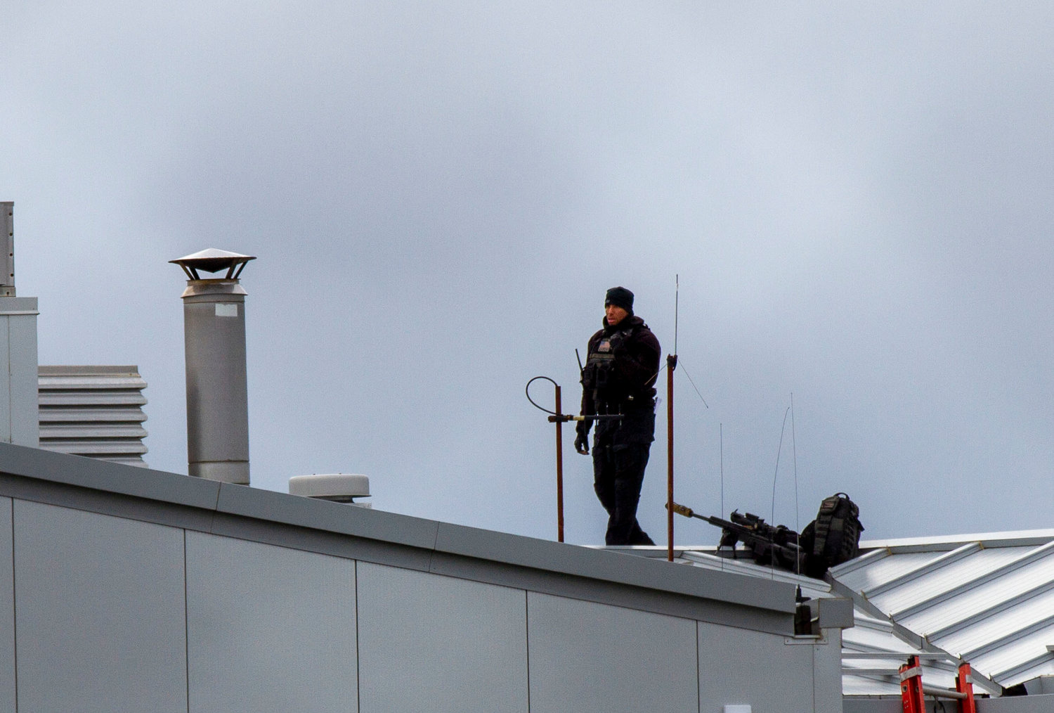 A sniper on the roof of Nantucket Memorial Airport as Air Force One prepares to depart.
