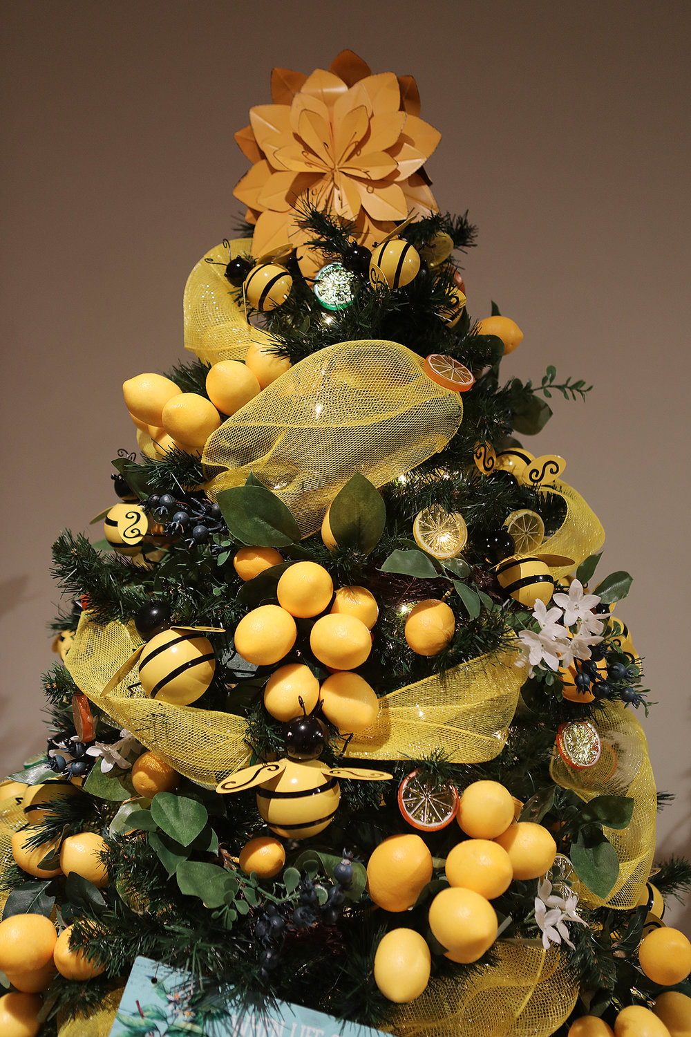 The Grey Lady Apiary tree, "When Life Gives You Lemons..." Nantucket Historical Association Festival of Trees at the Whaling Museum.