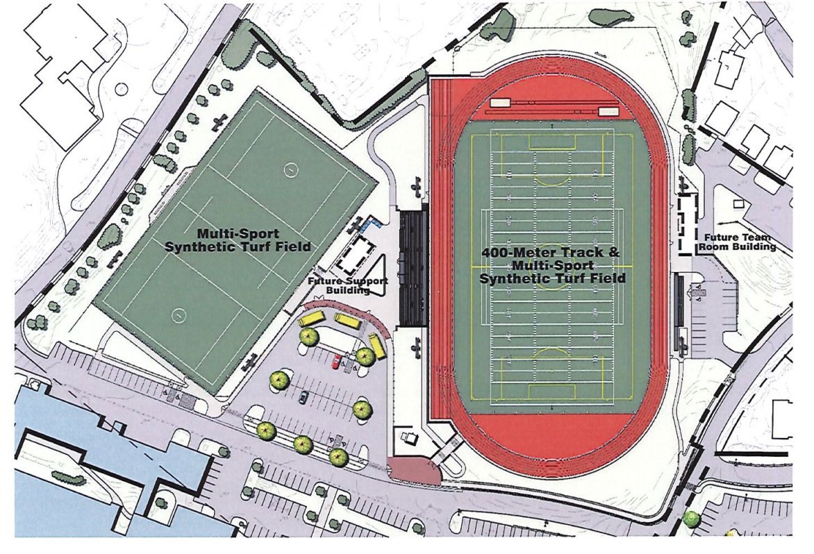 Two synthetic-turf fields are proposed as part of a $17.5 million overhaul of the school system's outdoor athletic facilities.