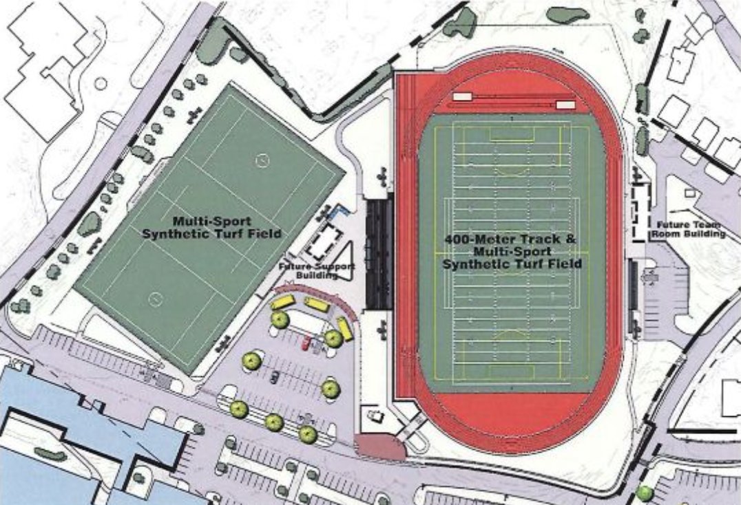 School plans call for a new athletic complex with two artificial-turf fields.