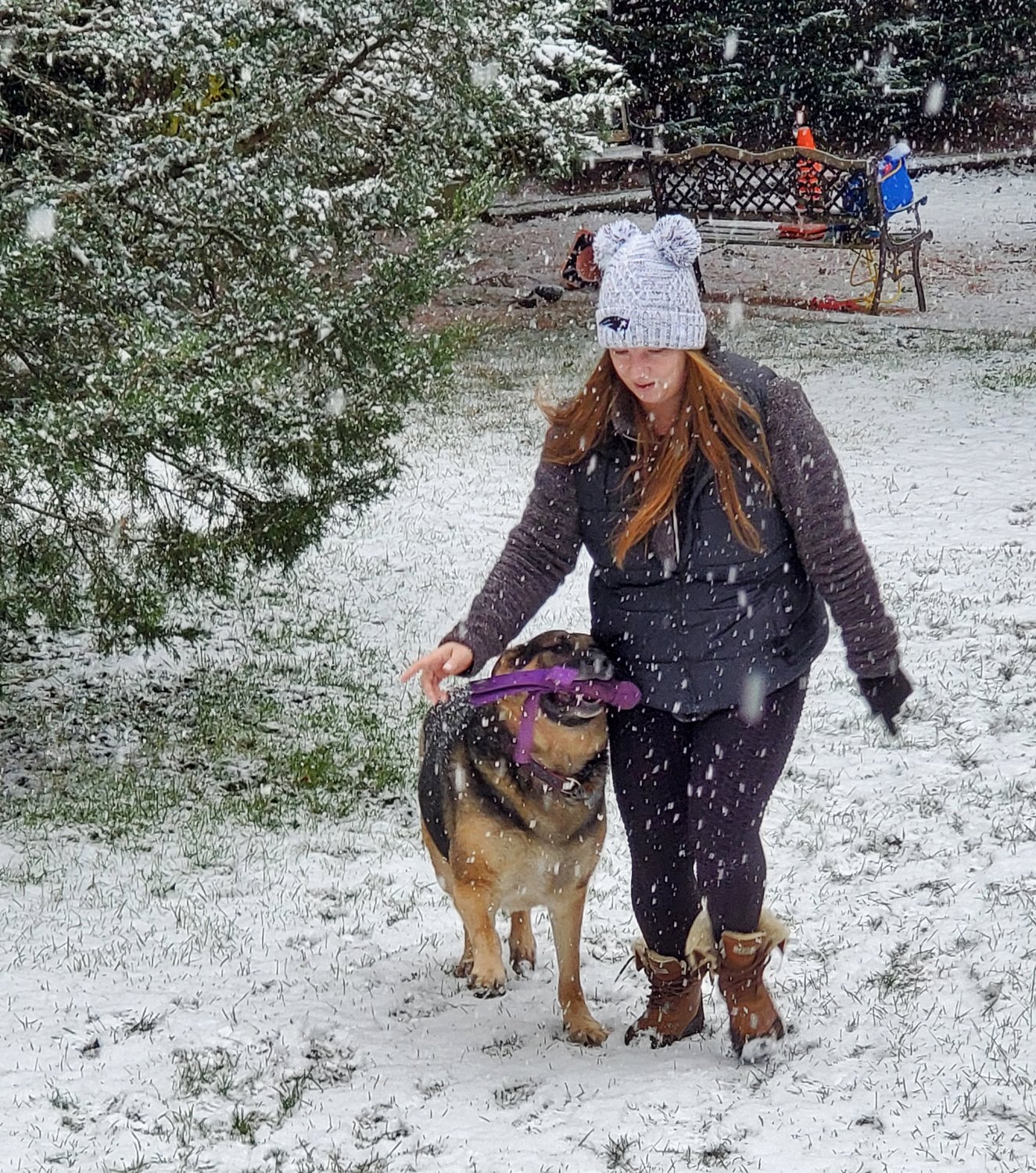 Jess Norris and Duke enjoy the snow.