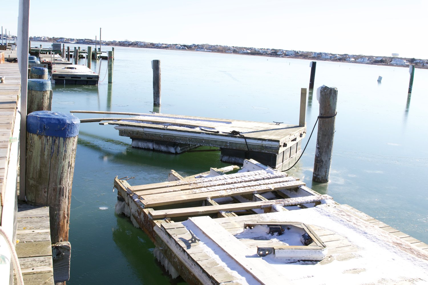 The Nantucket town pier was damaged by Saturday's high winds and storm surge.