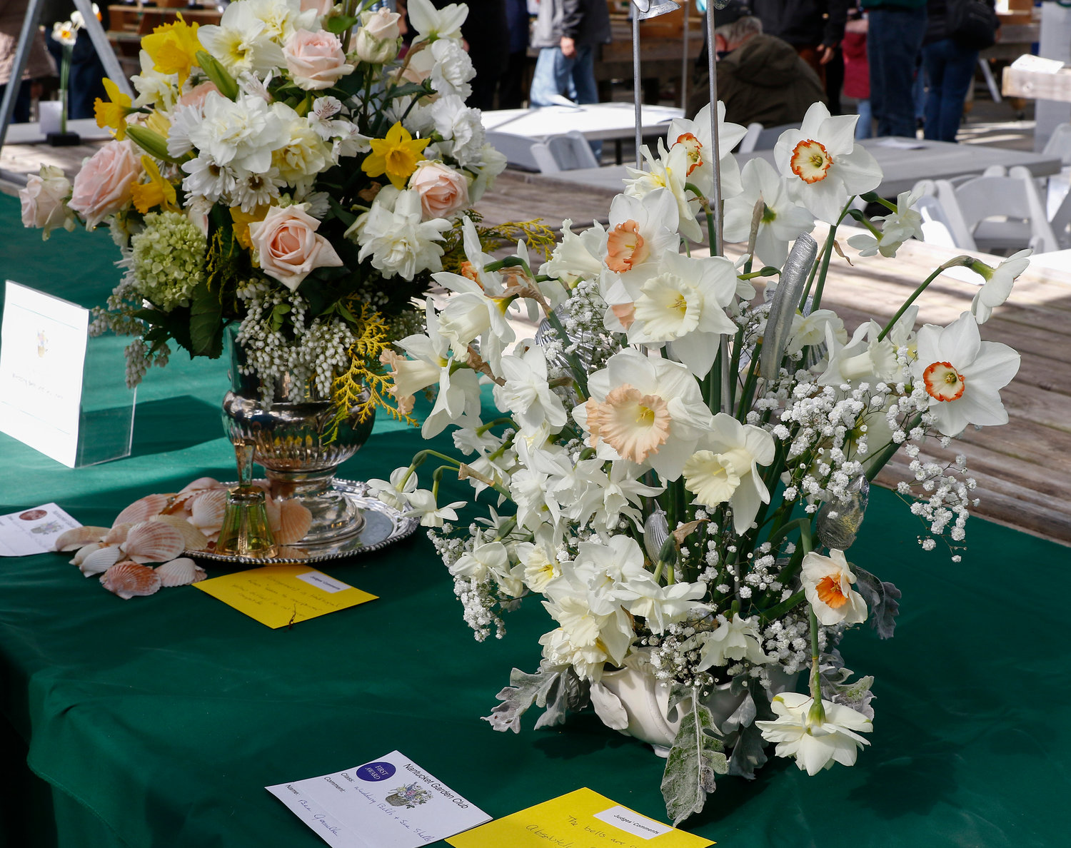 Bee Gonnella's winning "Wedding Bells & Sea Shells" entry in the 2019 Nantucket Garden Club Daffodil Flower Show.