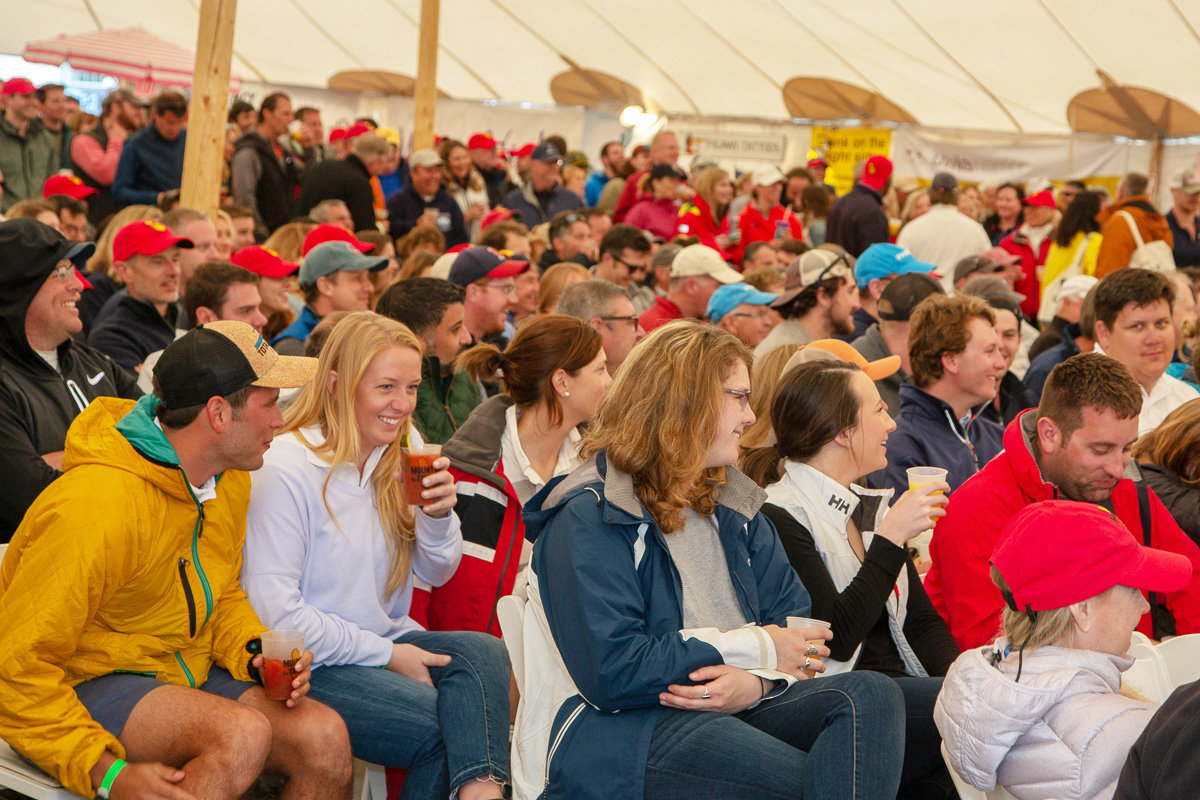 A packed tent at Figawi's storytelling event on Nantucket.