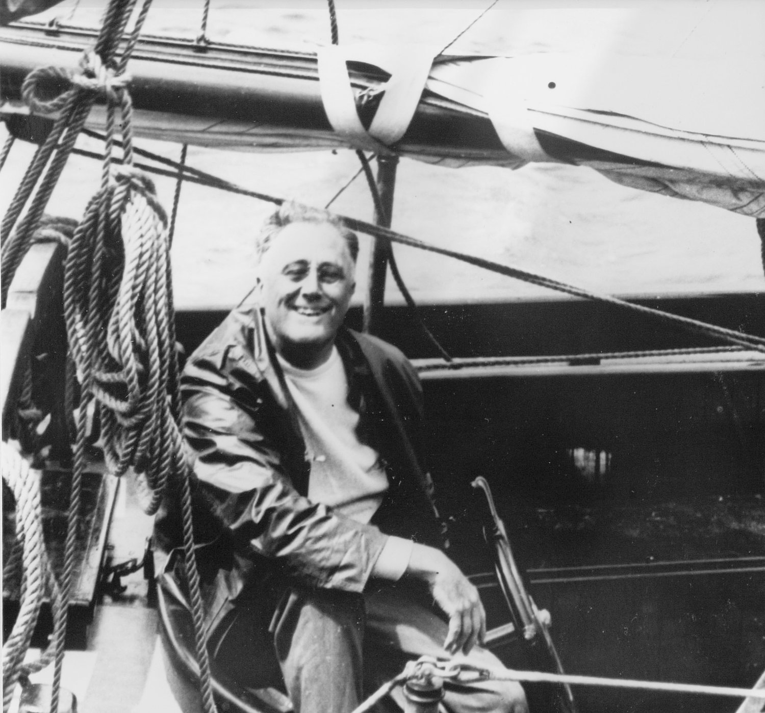 President Franklin D. Roosevelt on the yawl Amberjack II, during a 1933 visit to Nantucket.