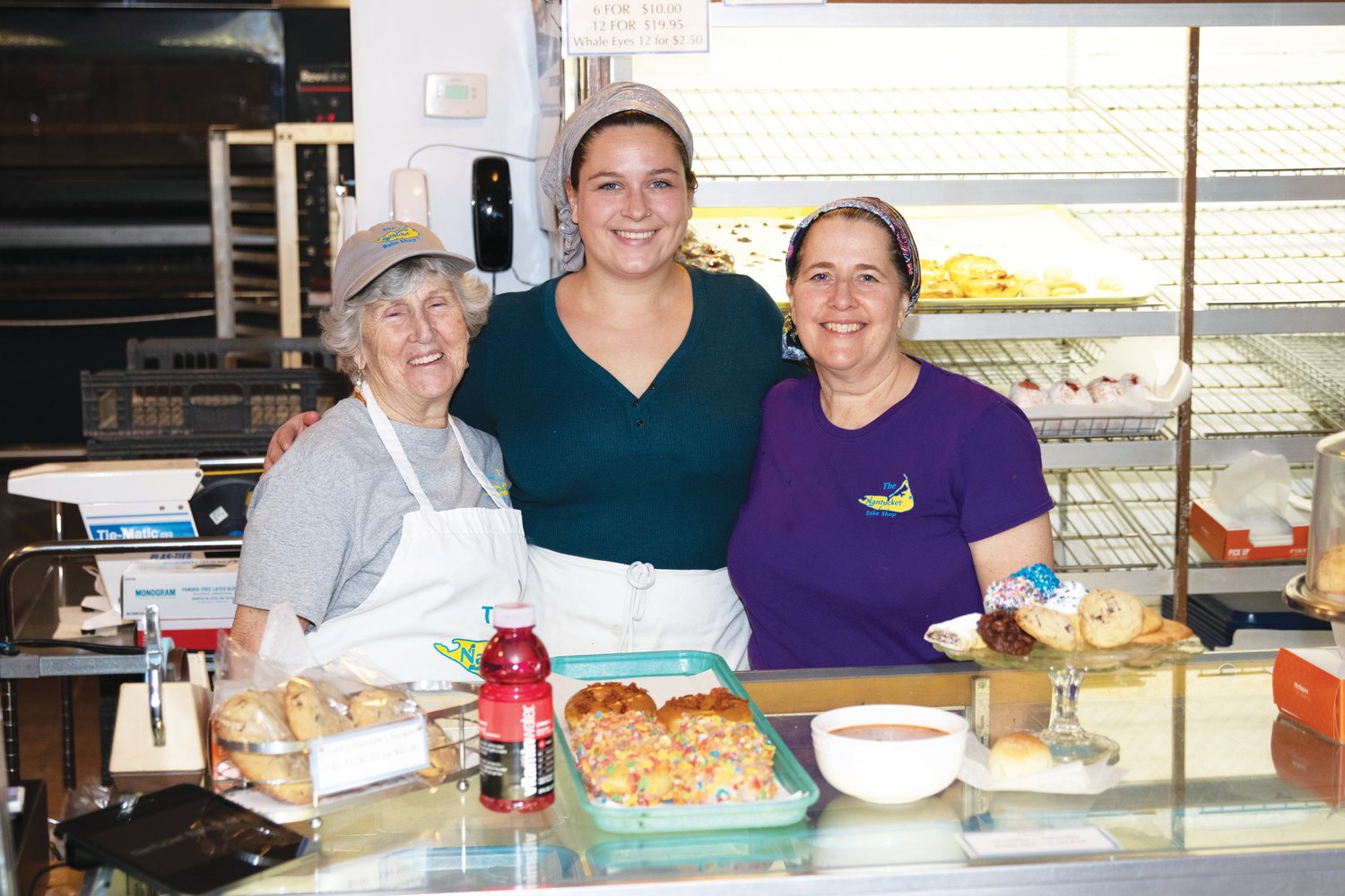 From left, Louise Hubbard, Brittany Watson and Kerry Reilly behind the counter at the Nantucket Bake Shop.