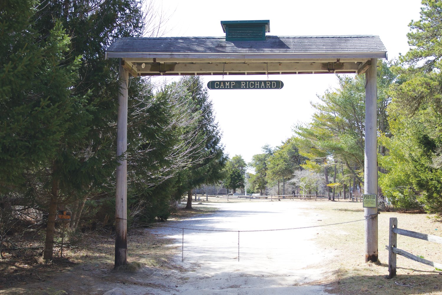 The entrance to the 100-acre Boy Scout Camp Richard near the state forest off Lovers Lane.