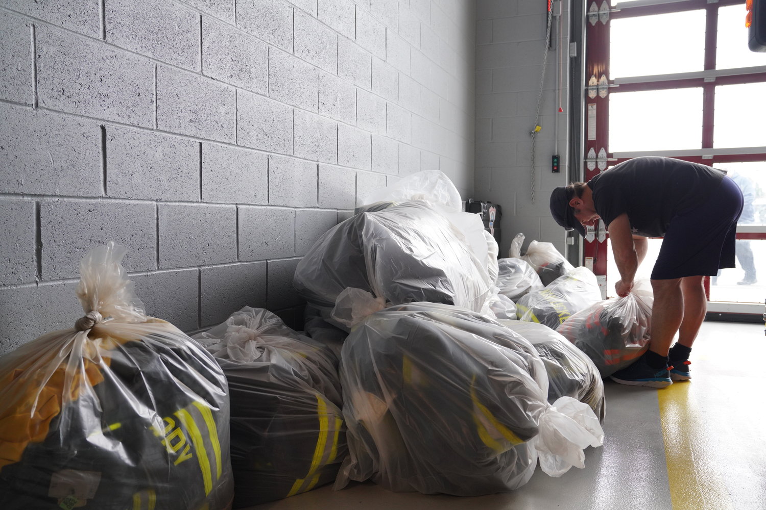 Nantucket Fire Department's old turnout gear, containing high levels of PFAS, is bagged up in the Fairgrounds Road firehouse.