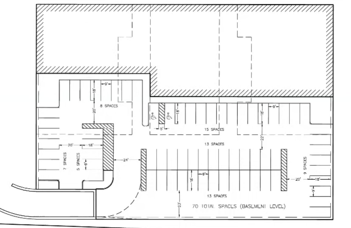 A sketch of the proposed underground parking garage at the rear of the property.