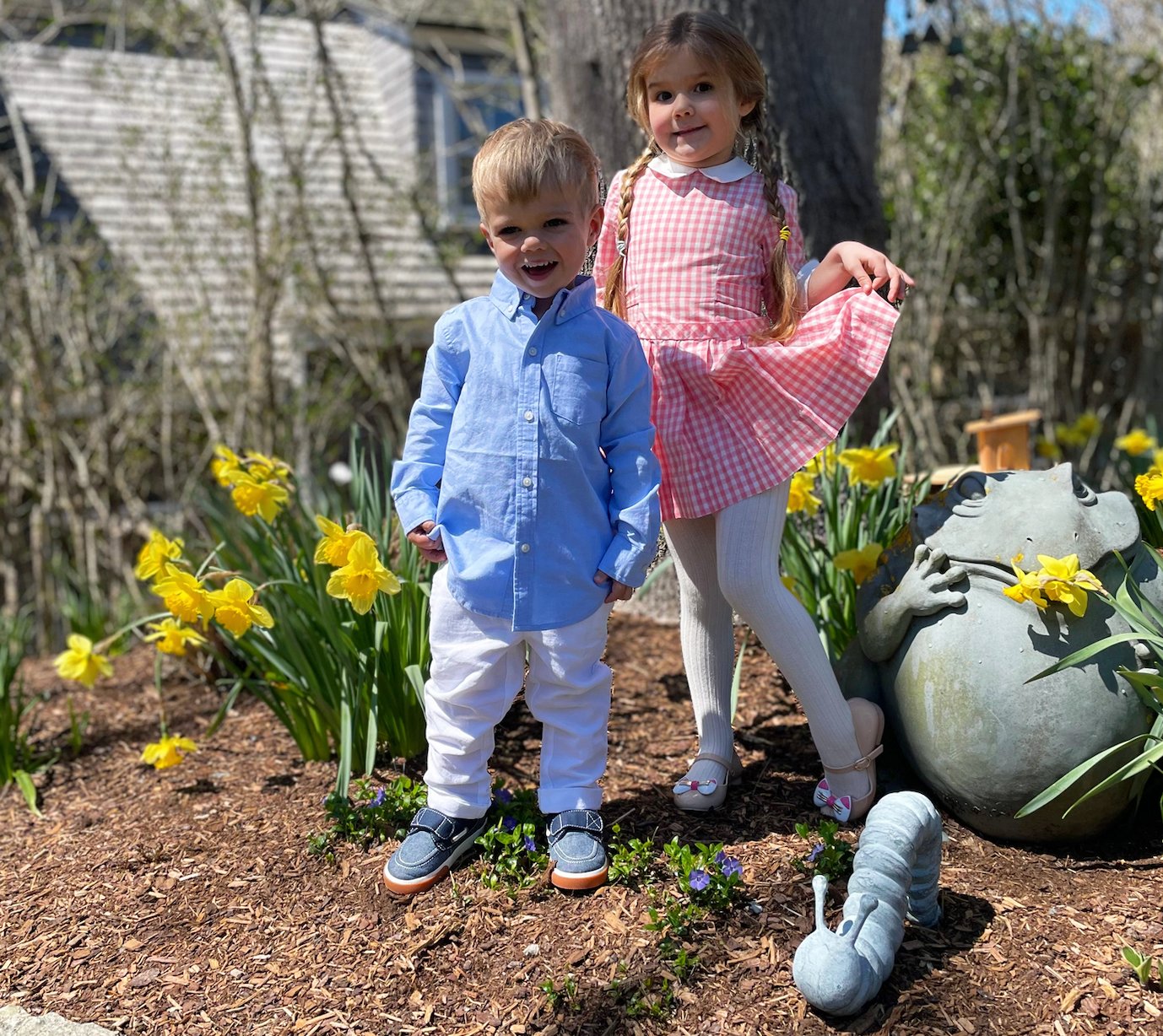 Daisy and Bodie Sutters heading out to nantucket hotel for Easter brunch.