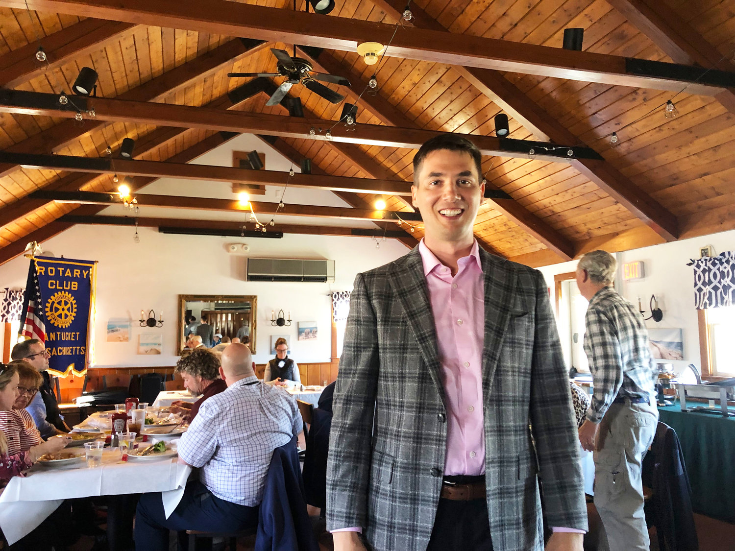 State Rep. Dylan Fernandes (D-Woods Hole) at Wednesday's Nantucket Rotary Club meeting at Faregrounds Restaurant.
