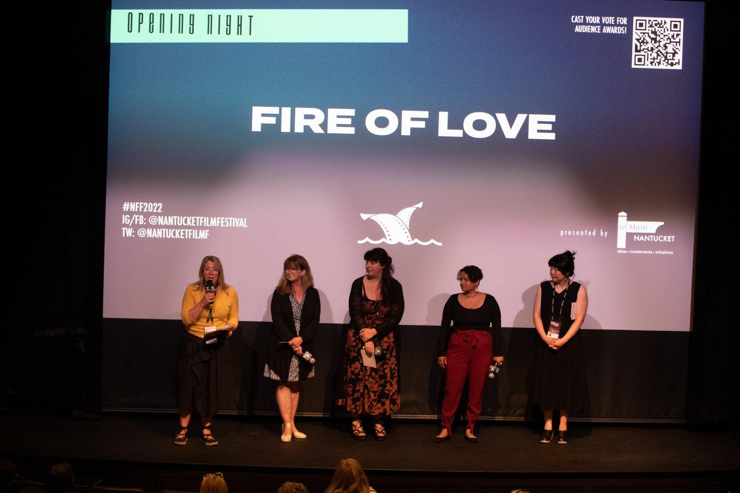 The "Fire of Love" filmmakers on stage opening night at the Dreamland.