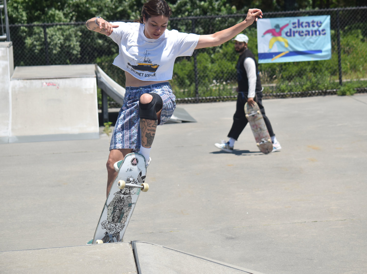 Professional skateboard Nora Valconcellos performed several tricks during Saturday's Nantucket Film Festival Skate Jam at Nantucket skate park.