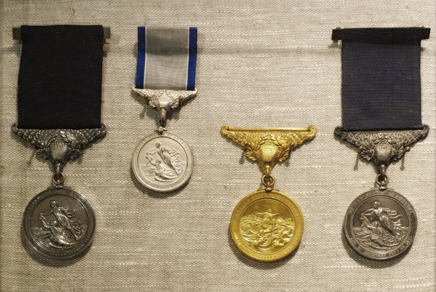 Medals awarded to to the crew of the Coskata Life-Saving Station for their efforts to rescue the crew of the H.P. Kirkham.