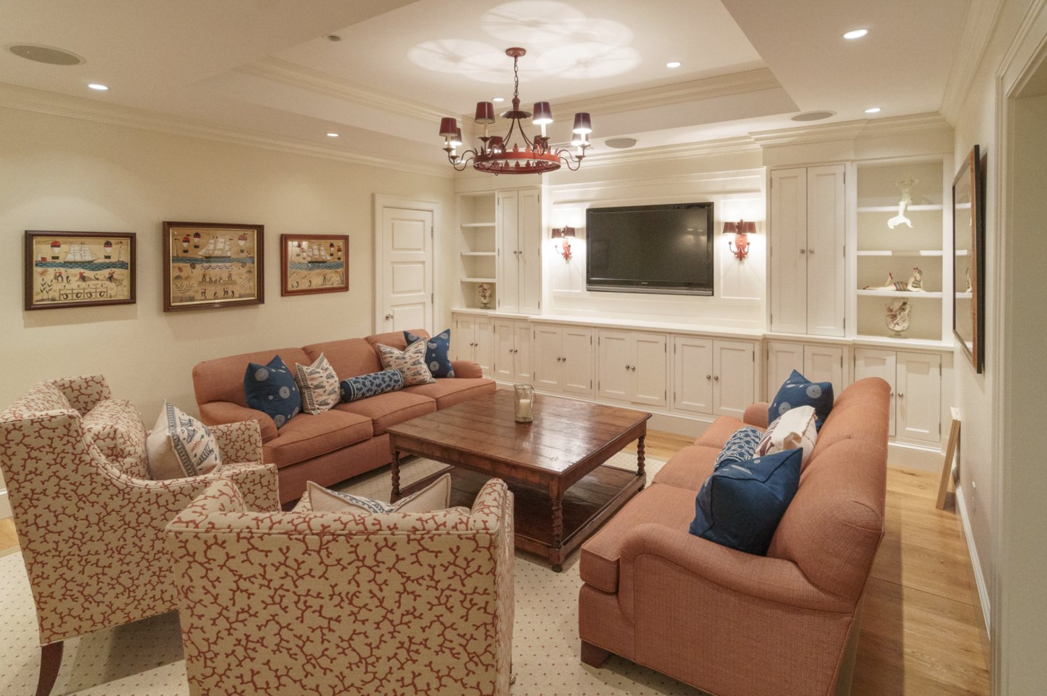 The lower level of the home has a game room, exercise room and custom wine room.