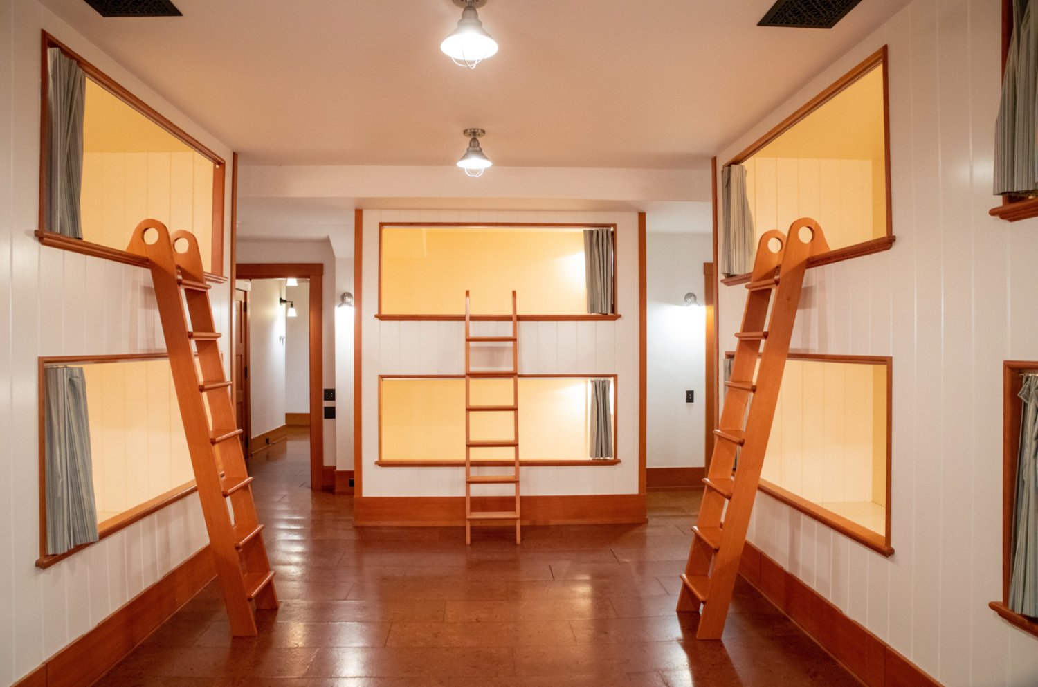 This innovative bunk room can sleep at least eight.