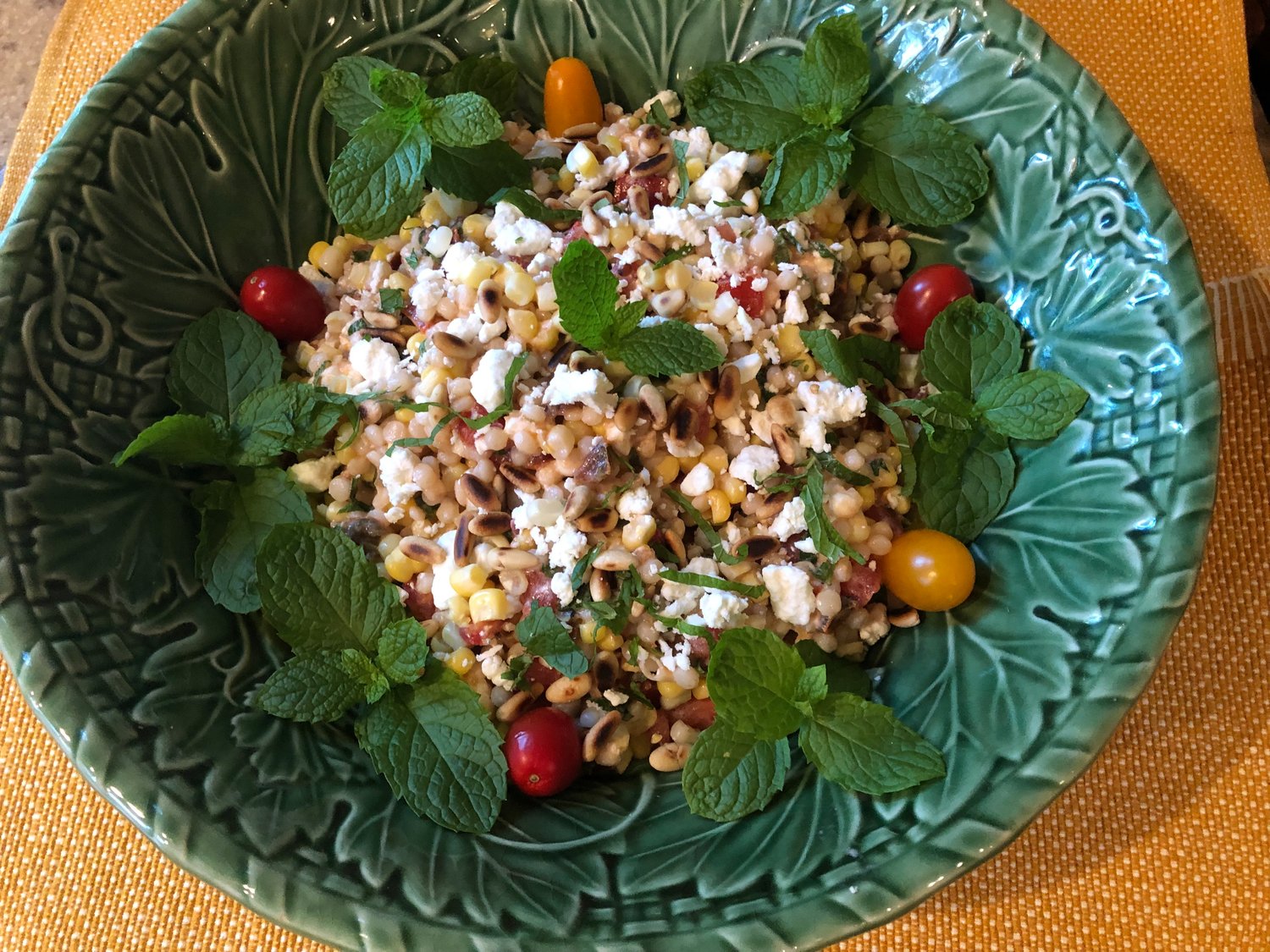 This Raw Corn, Tomato and Pearl Coucous Salad is simply dressed with good extra-virgin olive oil, lemon juice, salt and pepper.