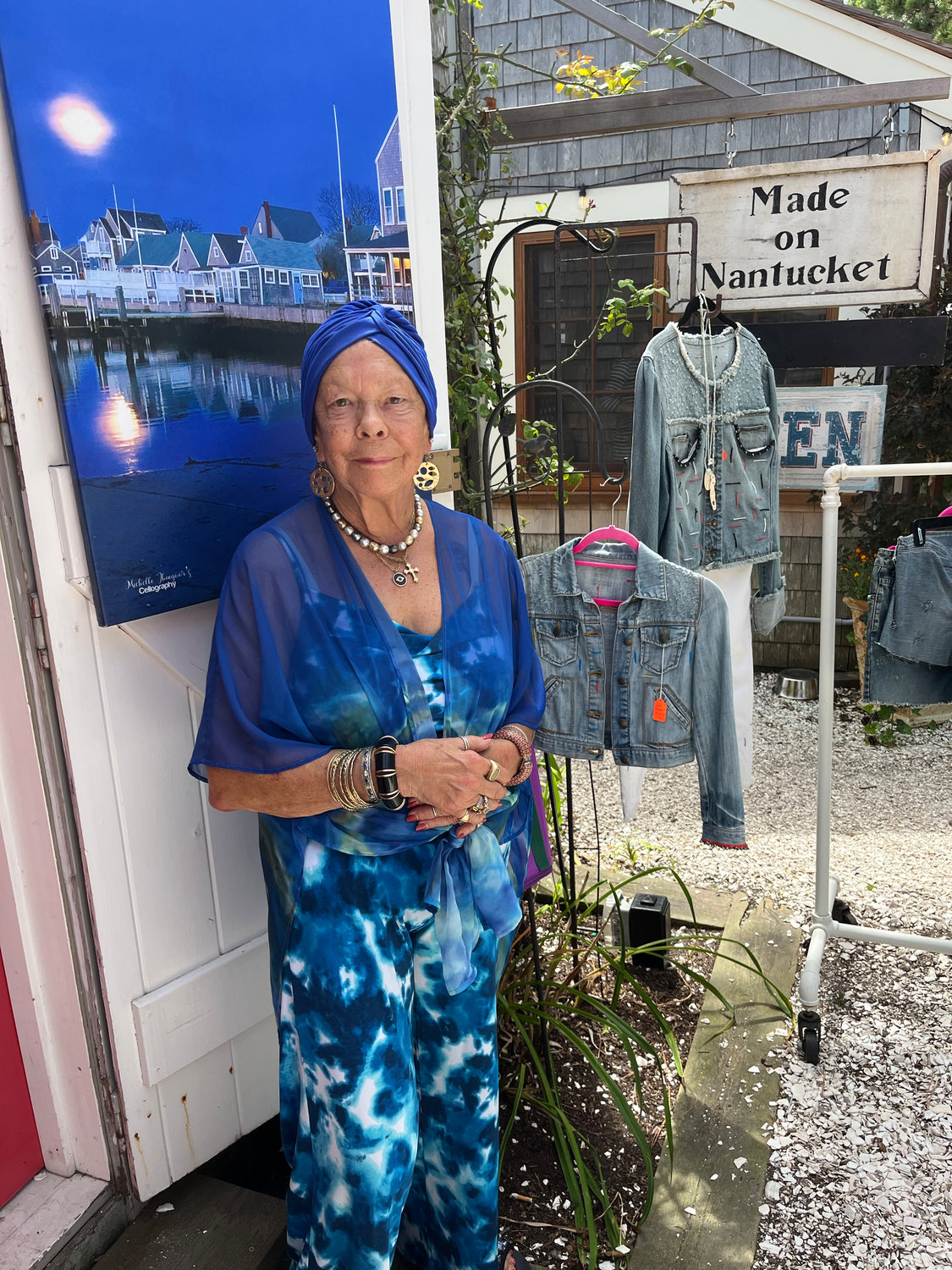 Kathleen Duncombe outside Made on Nantucket, the gallery she’s run on Old South Wharf since 2007.