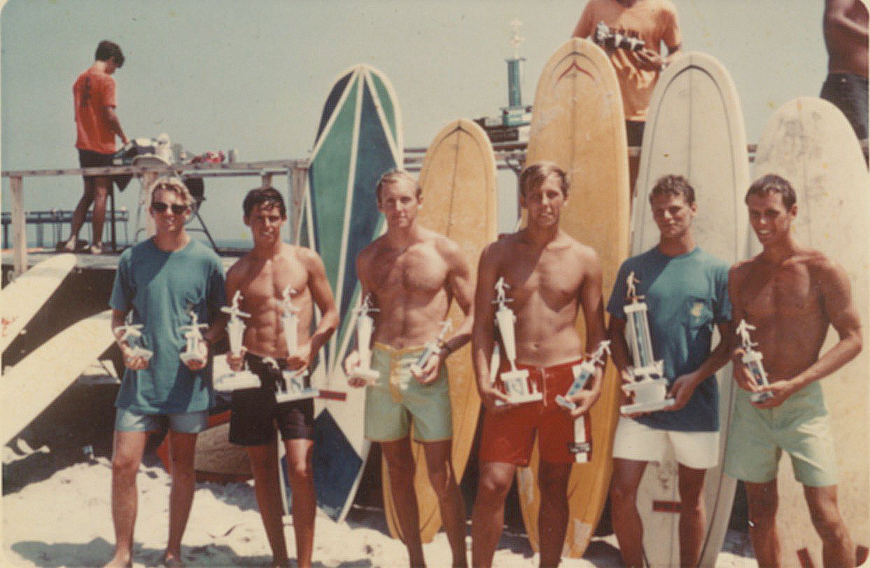 Wright, third from left, at a surfing contest in North Carolina in the 1960s.