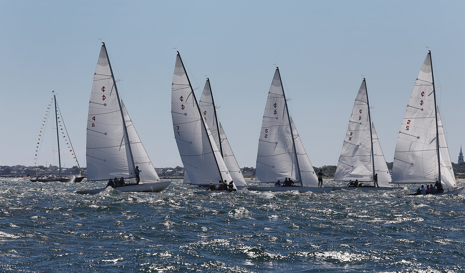 AUGUST 18, 2022 -- Nantucket Race Week. Day 6. Boats race during the International One Design Celebrity Invitational in Nantucket Sound on Thursday. Photo by Ray K. Saunders
