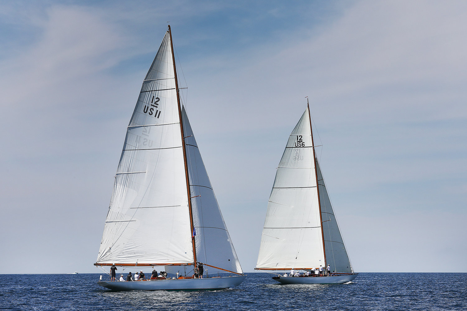 Gleam and Onawa during the first leg of Sunday's Opera House Cup wooden-sailboat race in Nantucket Sound.