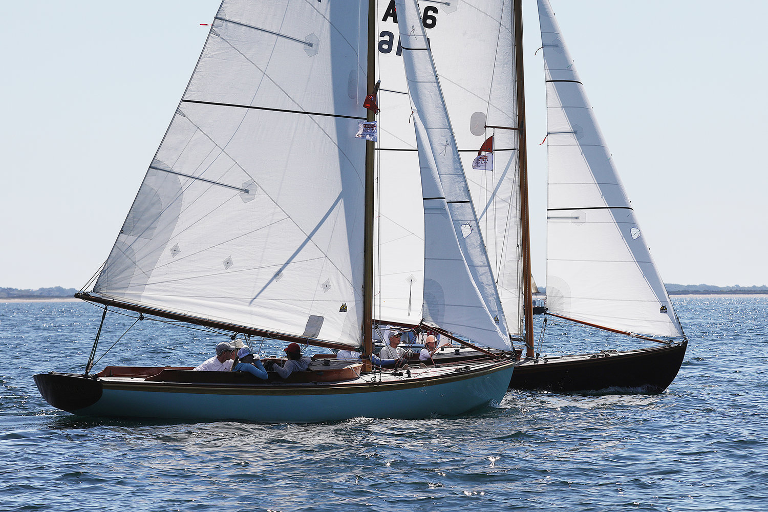 Two Alerions line up at the start of the Opera House Cup race on Sunday in Nantucket Sound.