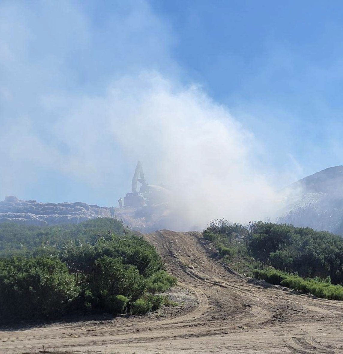Fire broke out on the plastics hill of the Madaket landfill Thursday afternoon. It was put out after about an hour.