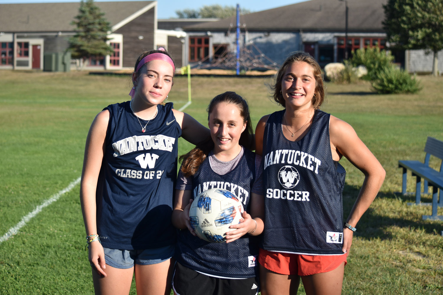 From left, sophomore Adney Brannigan, senior Lydia Johnson and junior Claire Misurelli will serve as captains for the Whalers girls soccer team this season.
