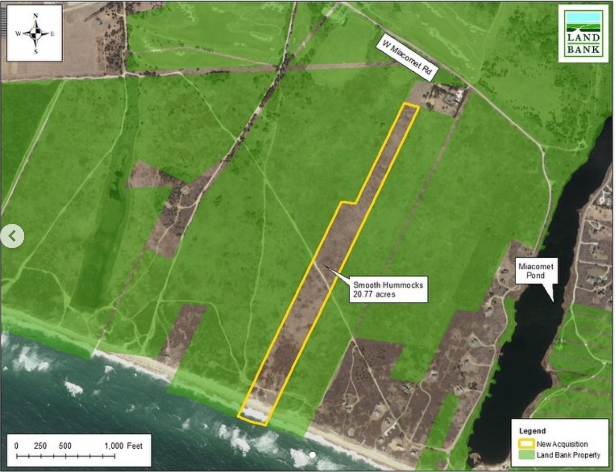 The Land Bank has purchases 20.7 acres of land in the Smooth Hummocks Coastal Preserve from the Nantucket Conservation Foundation for $3 million.