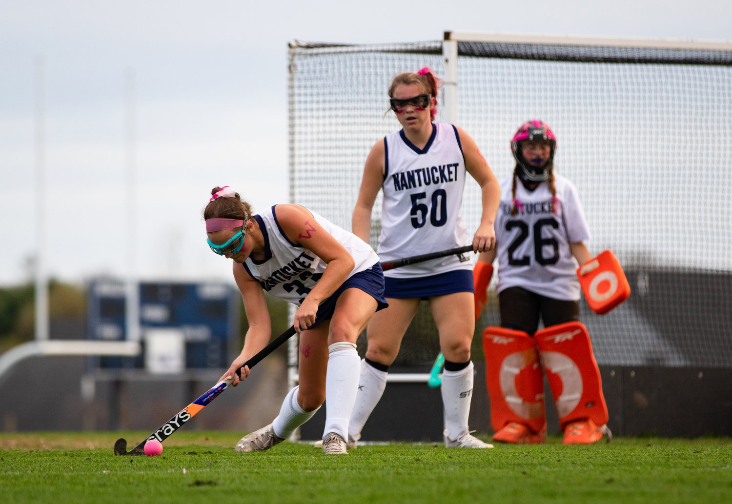Maddie Lombardi leads the Whalers' transition in front of defender Mayson Lower and goalie Shelbi Harimon.