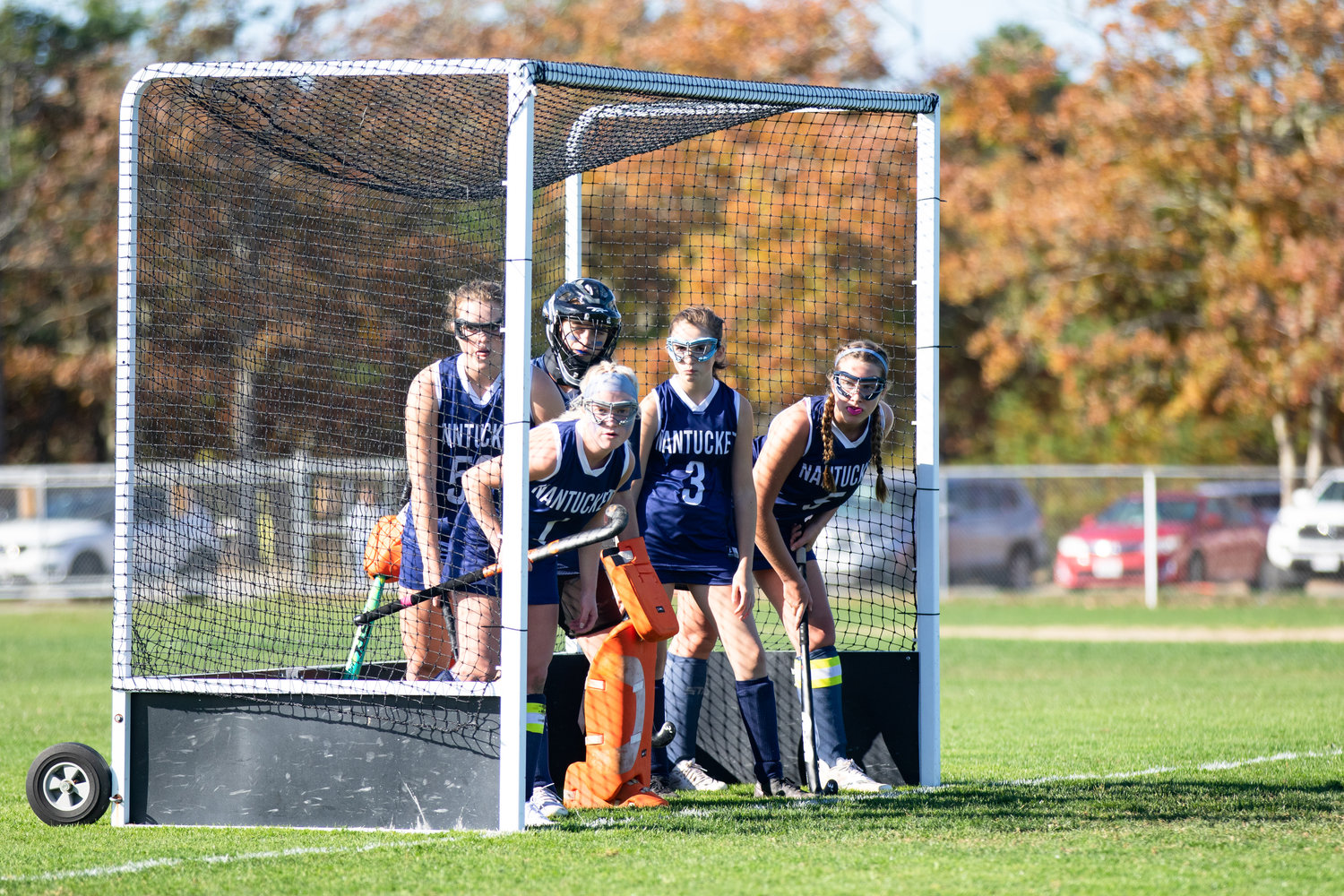 The Whalers prepare for a penalty corner in Saturday's game against Martha's Vineyard. Nantucket will travel to Franklin County Tech later this week to open the Div. 4 state tournament.