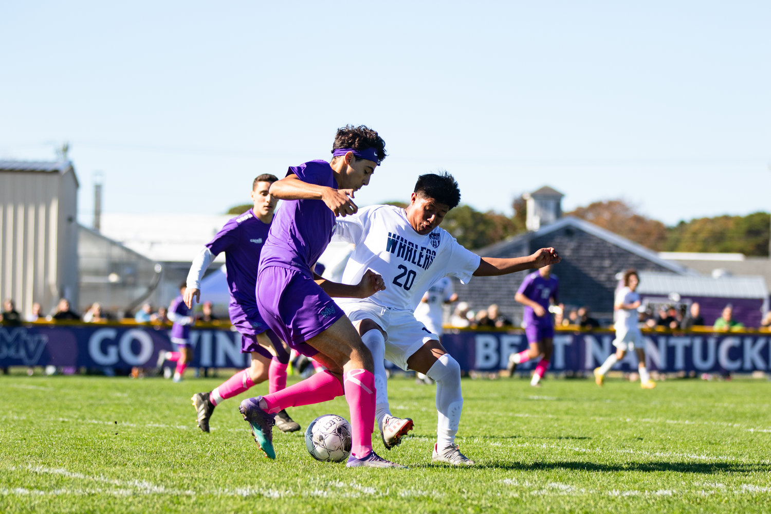 Ericson Yonilson battles for possession against a Vineyard player in Saturday’s 3-0 loss.