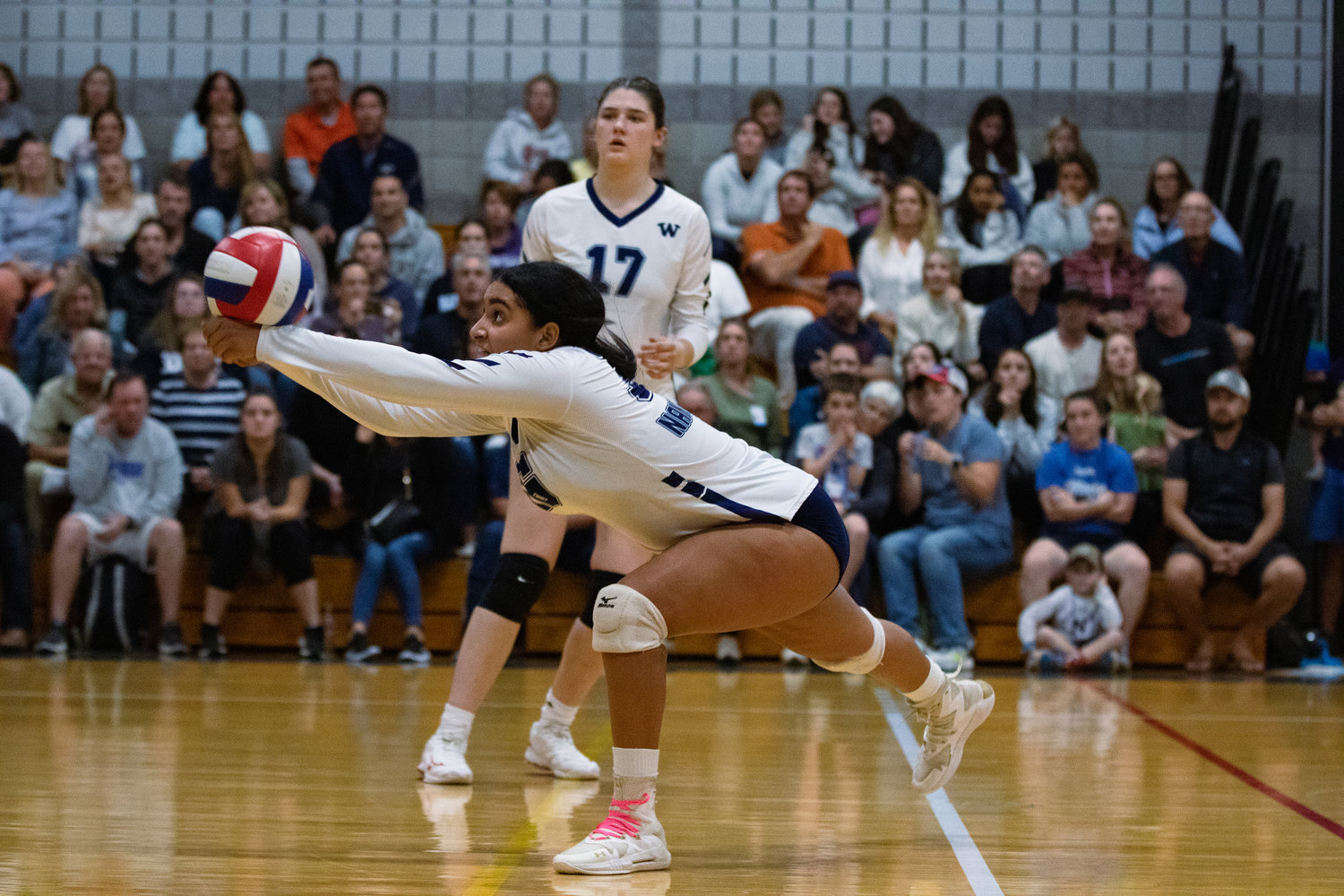Yahely Del Rosario Gomez leans into a dig Monday in front of a packed house of Whalers fans against Blackstone Valley.
