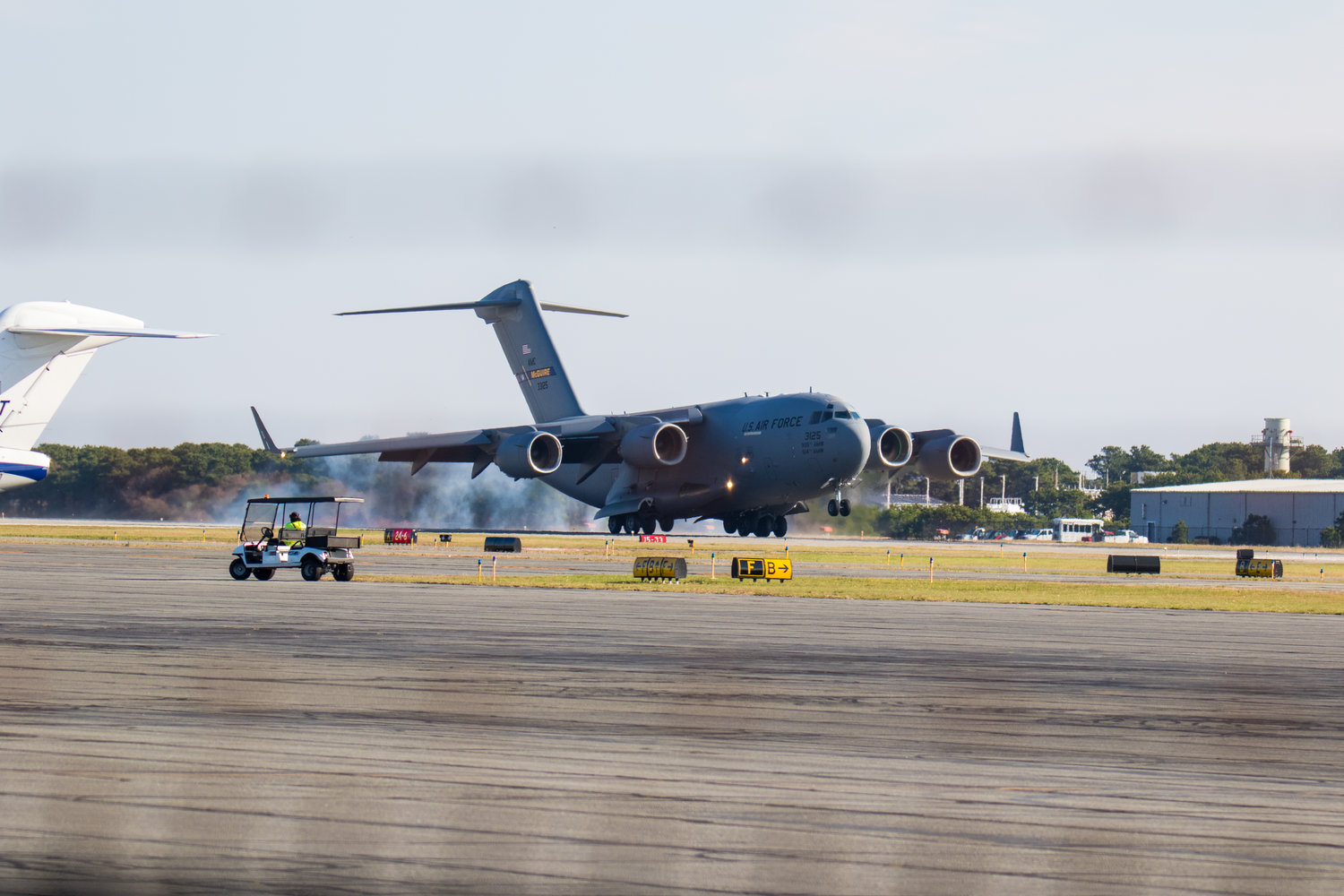 A U.S. Air National Guard C-17 Globemaster cargo plane on the runway at Nantucket Memorial Airport Saturday.