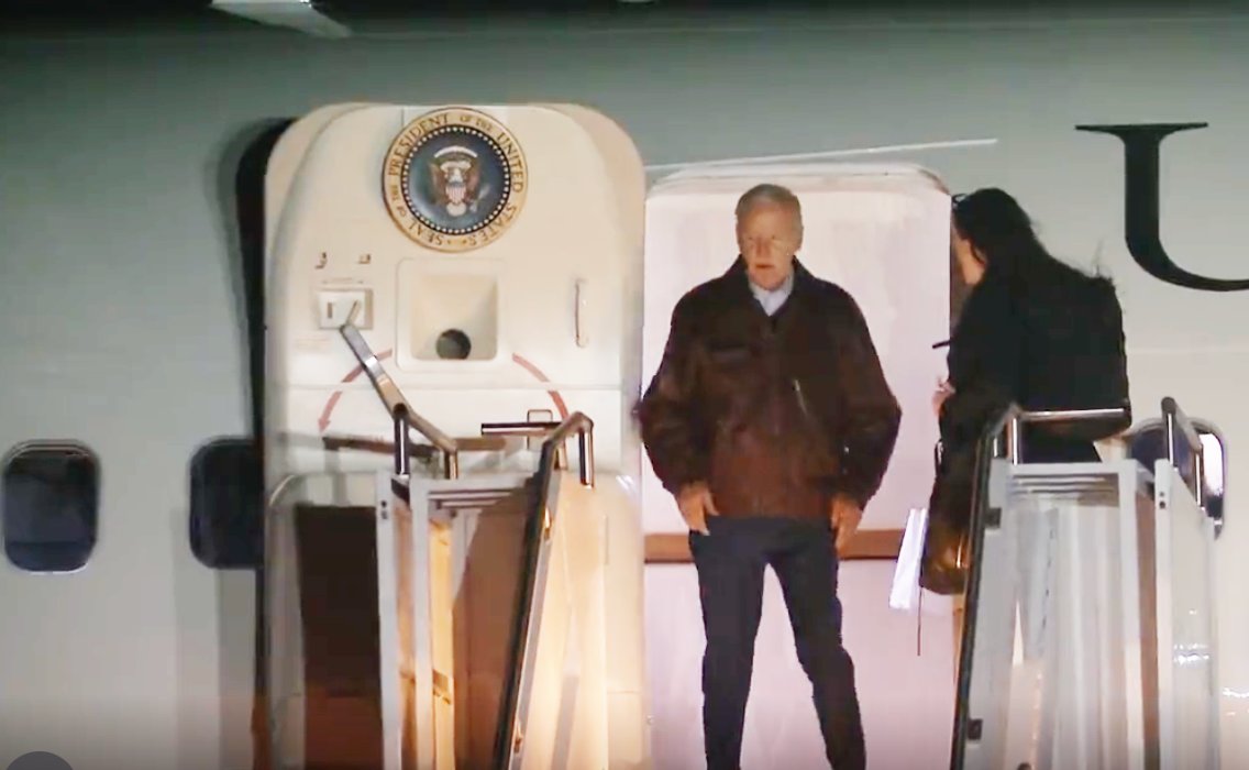 President Joe Biden prepares to deplane from Air Force One on Nantucket Tuesday.