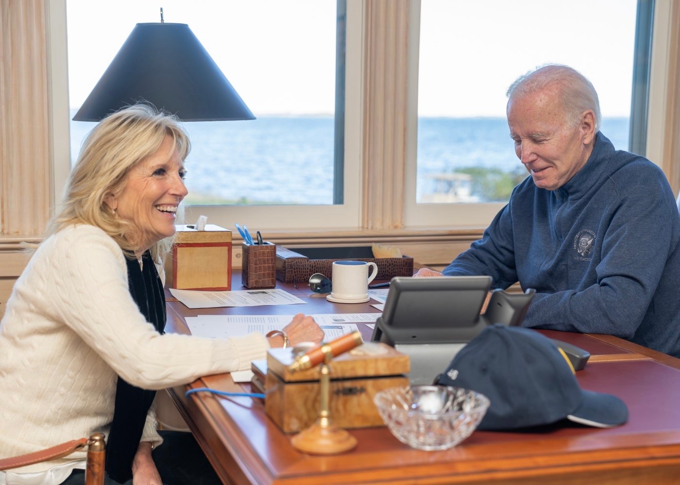 The president and first lady in the Abram's Point compound overlooking Nantucket Harbor where they are staying this week.