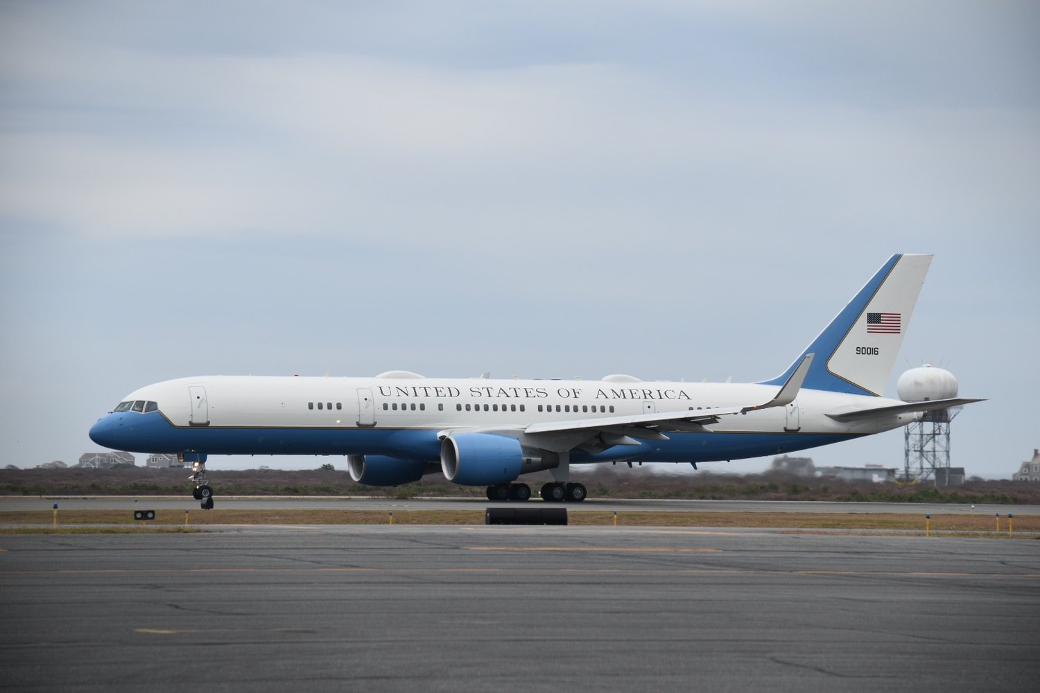 Air Force One on the tarmac at Nantucket Memorial Airport Sunday prior to the first family's return to Washington, D.C.