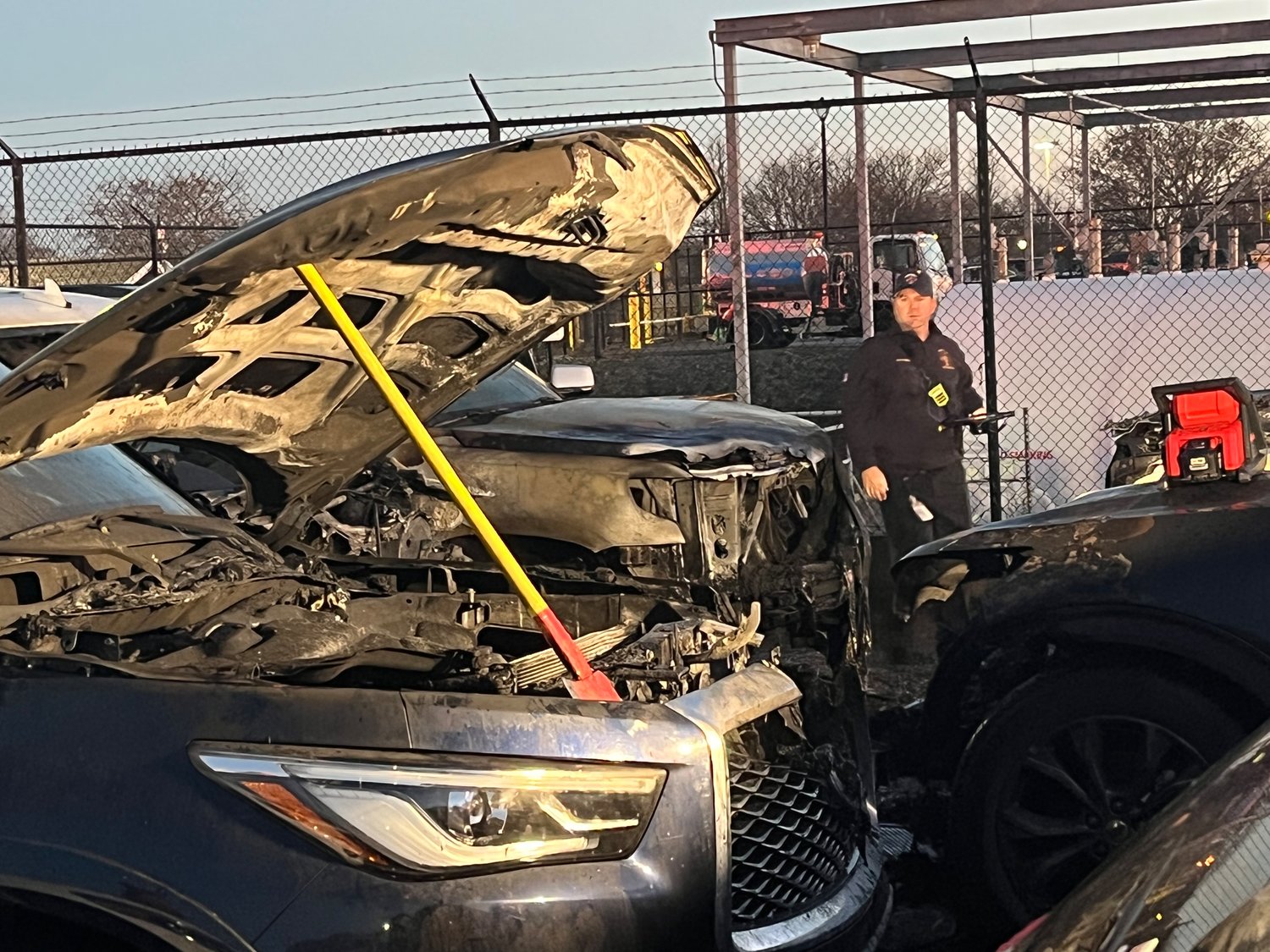 Several vehicles were damaged by the fire.