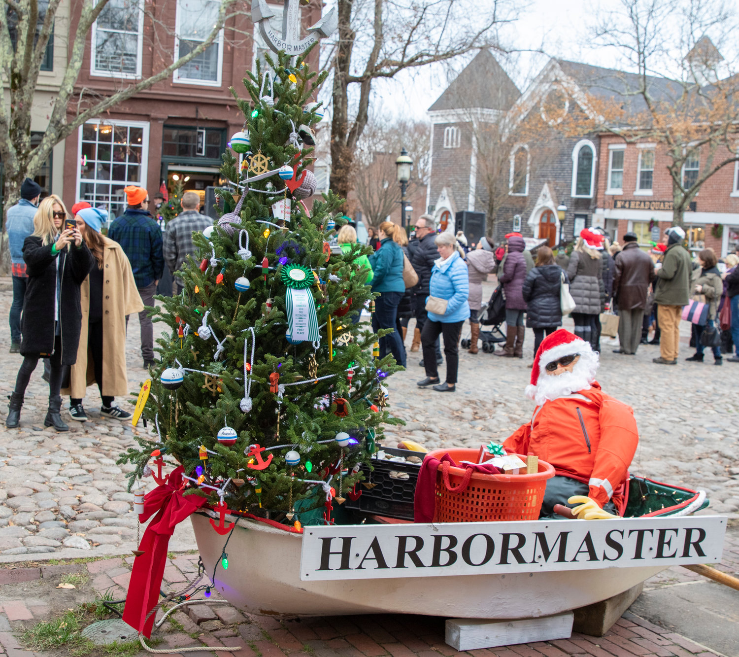 The Nantucket Harbormaster’s office traditionally has one of the most creative trees on Main Street each holiday season.