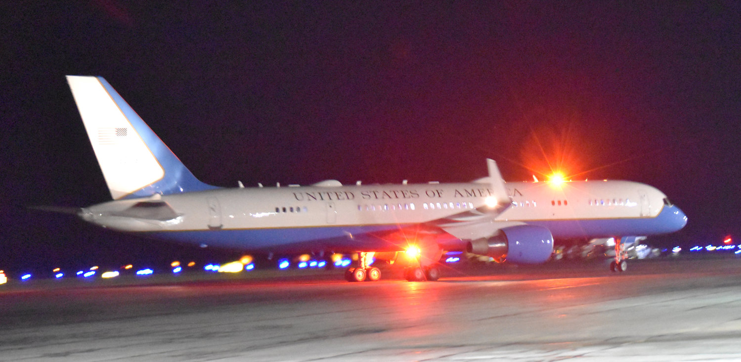Air Force One lands at Nantucket Memorial Airport Tuesday.