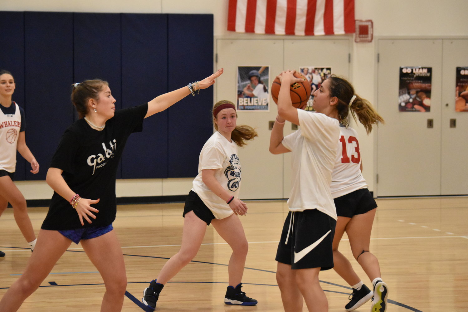Adney Brannigan (left) defends a shot from Alana Ferriera-Ludvigson during practice on Monday.