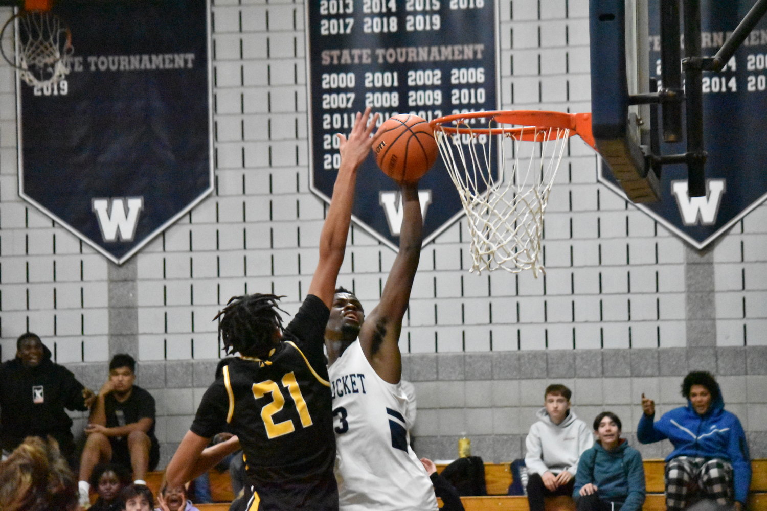 Jayquan Francis drives to the basket during the Whalers’ 50-48 loss last Thursday against Nauset in the team’s home opener.