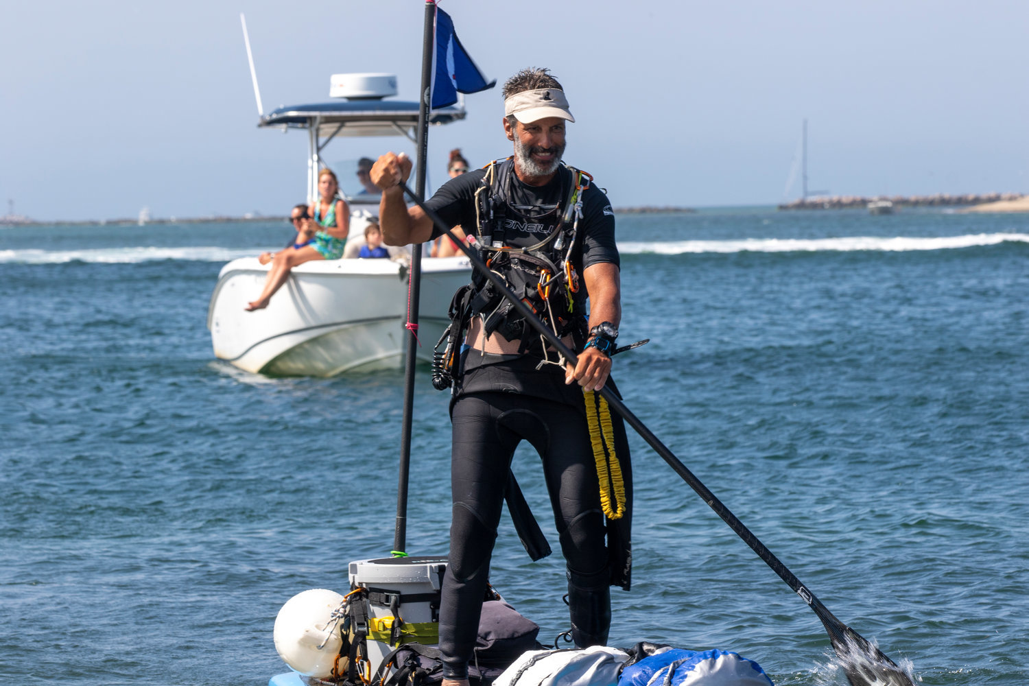 Adam Nagler completed his second long-distance paddleboard journey to Nantucket this summer.