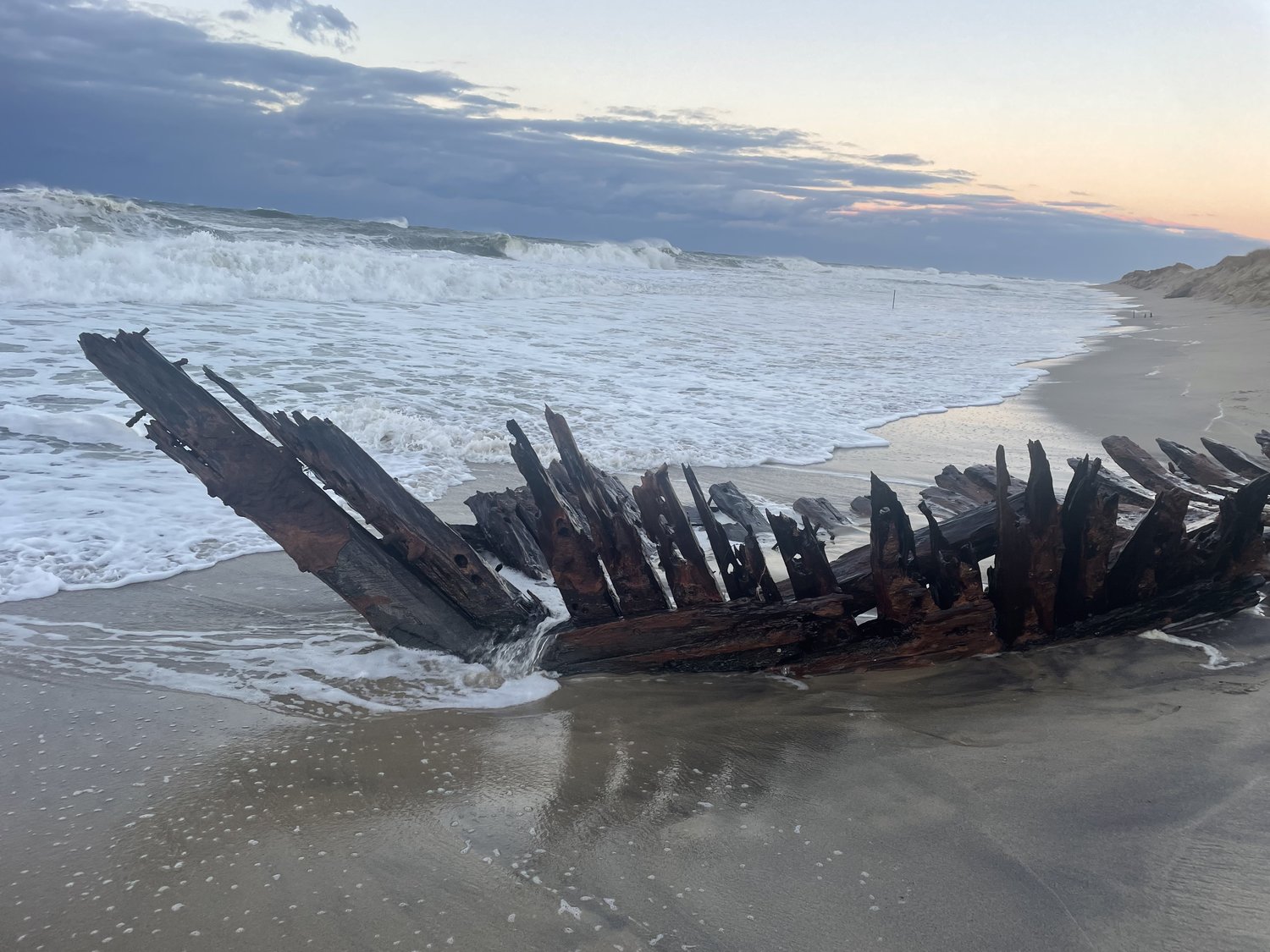 Wreckage on the south shore of the island in December.