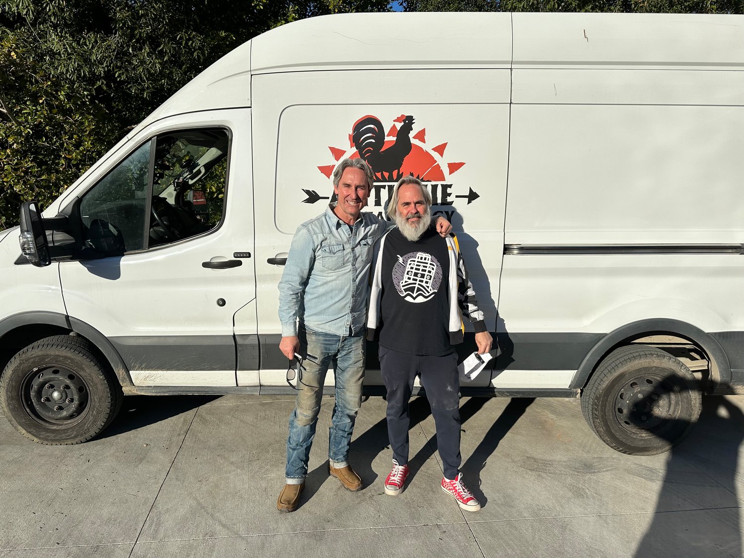 Mike Wolfe of “American Pickers,” left, with Donick Cary outside Cary’s California home.