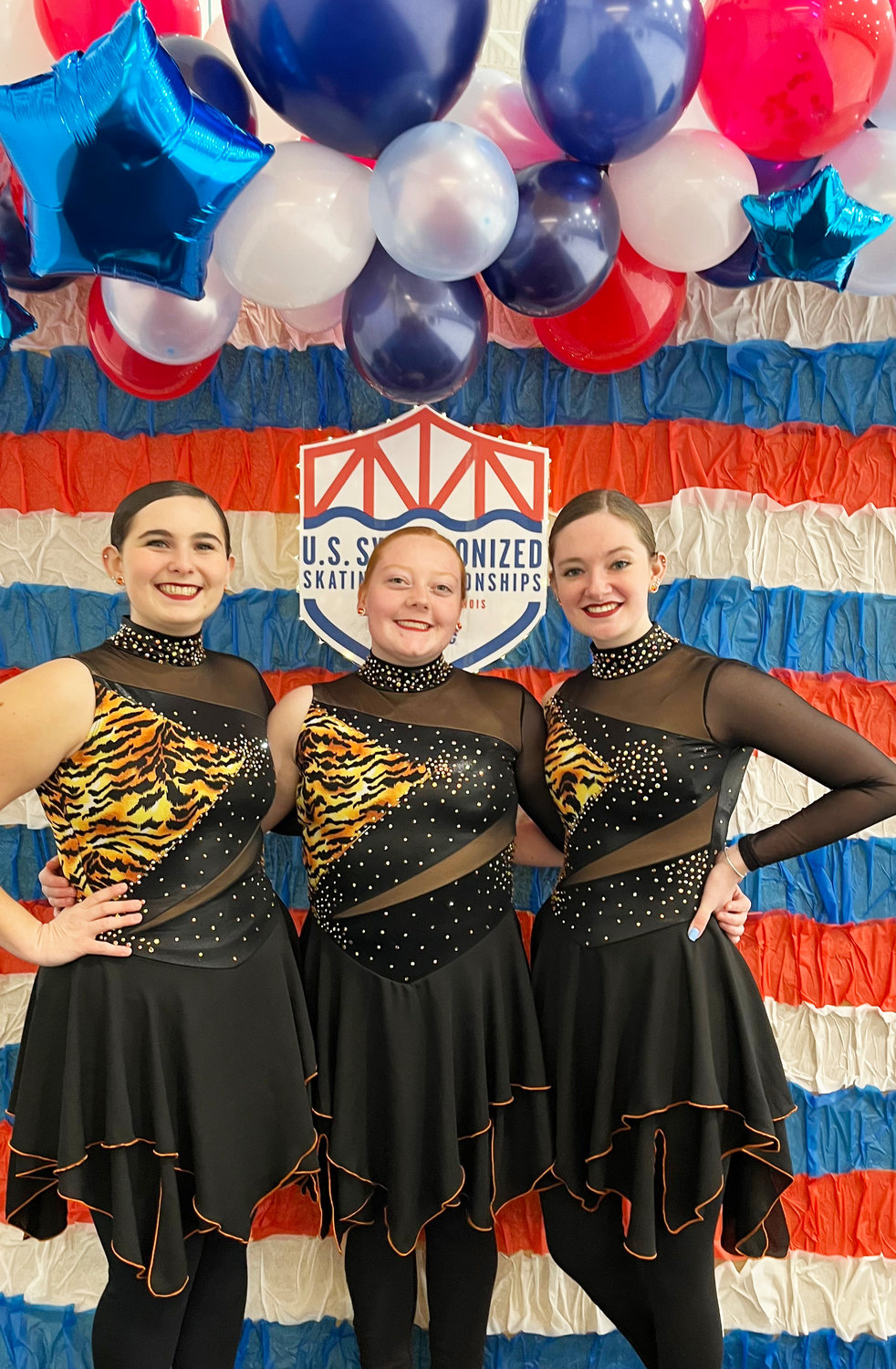 Maya Balling, center, with teammates on the Team Excel adult synchronized skating team at Nationals last week.