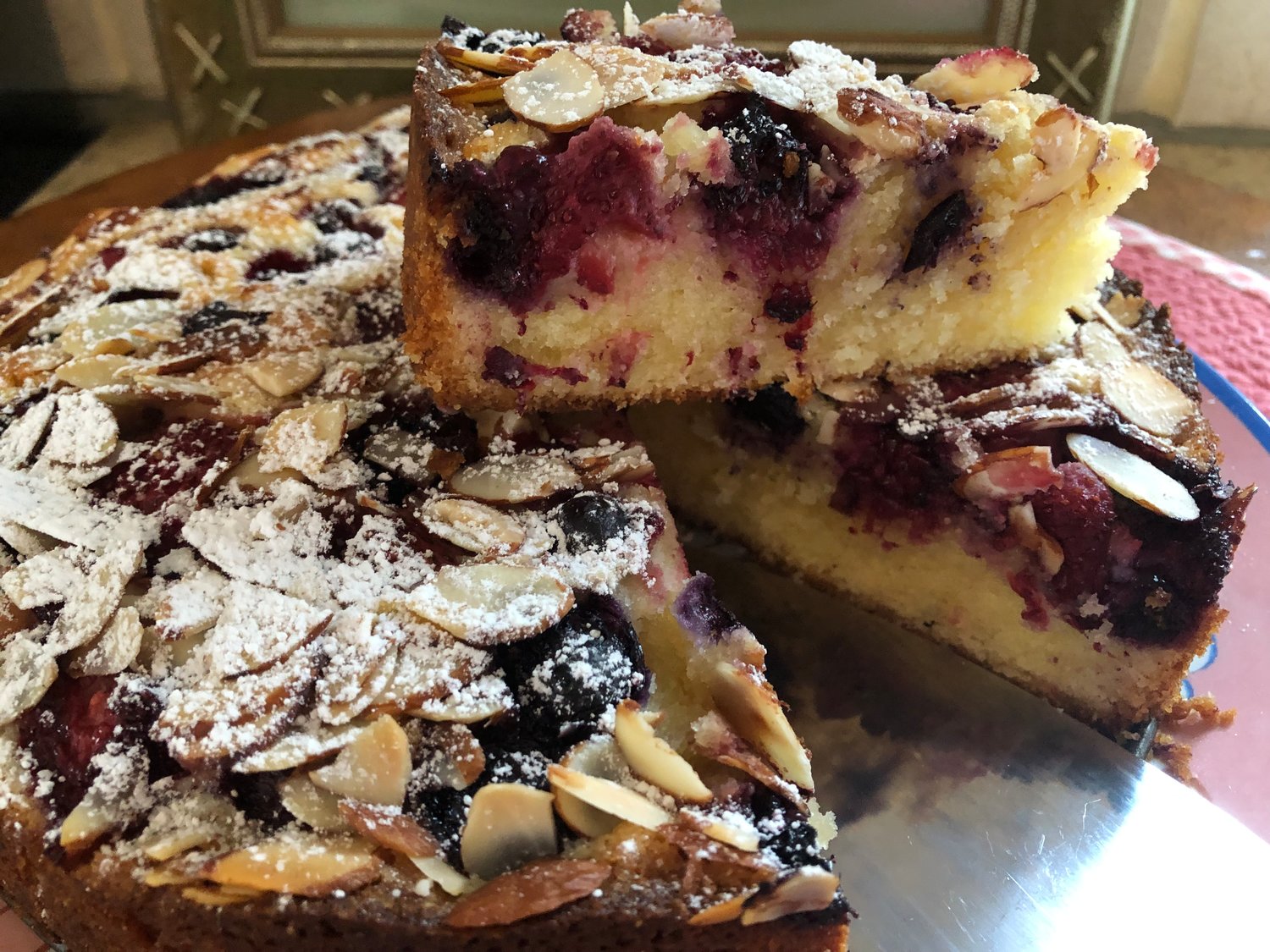 This fruit-topped coffee cake is made with frangipane, a creamy and classic French pastry filling made from ground almonds, butter, sugar and eggs.