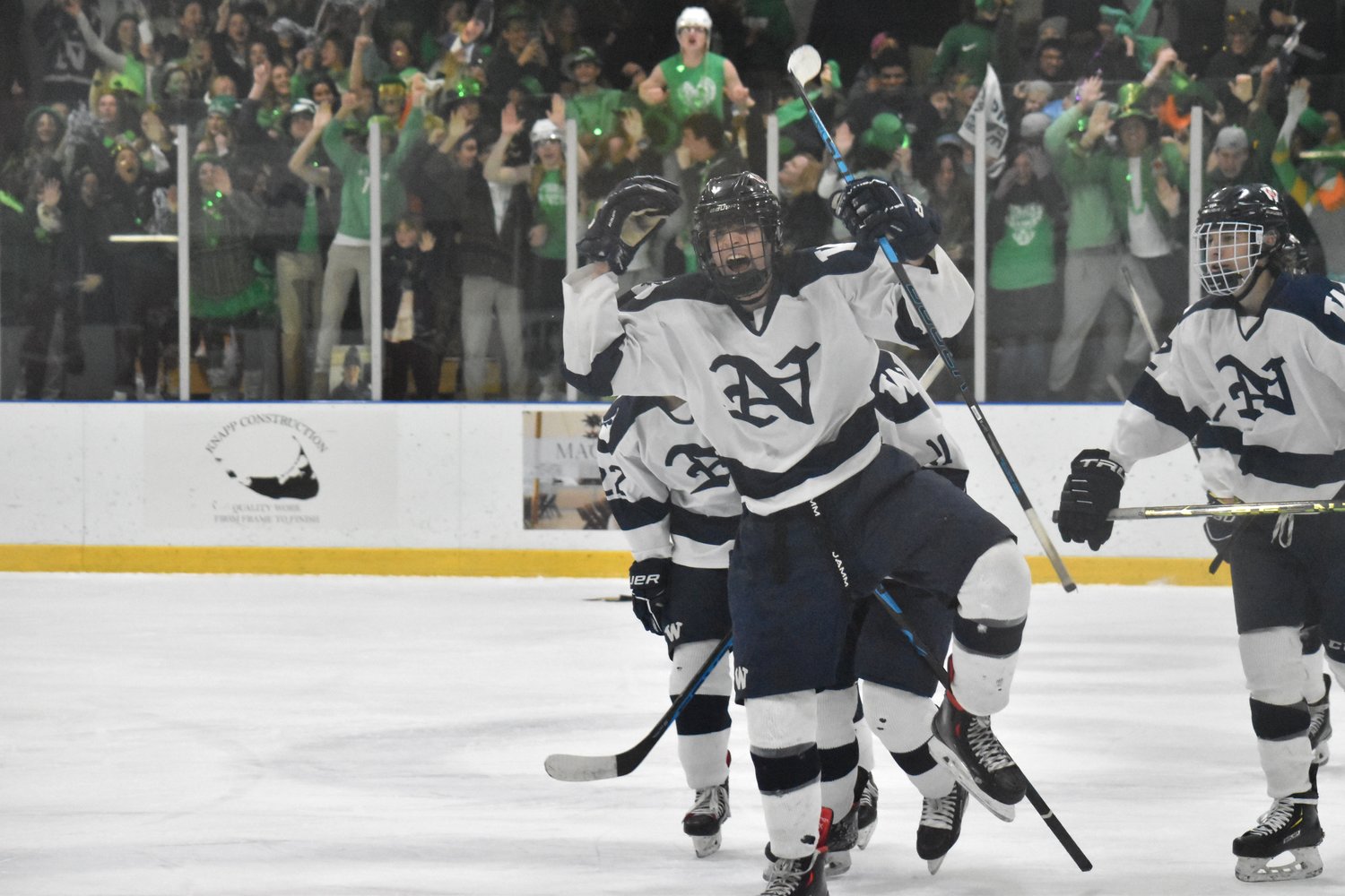 Ryan Davis celebrates after his second-period goal last Thursday against Amesbury in a 2-0 quarterfinal victory.