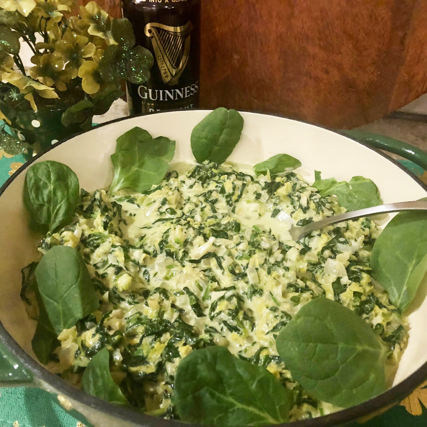 Creamed Brussels Sprouts and Spinach is a surefire way to add green to your St. Patrick’s Day menu.