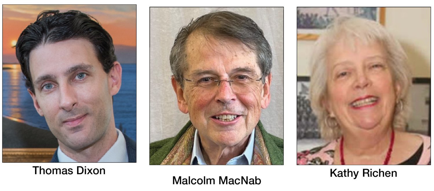 From left, Thomas Dixon, Malcolm MacNab and Kathy Richen have pulled papers for the two Select Board seats up for election in May.